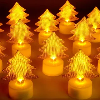 LED Teelichter, Die Durchlochtung Flammenlose Kerzen, Extra Lange Batterie 200+ Stunden für Hochzeit, Indirekte Beleuchtung für Festival, Weihnachtsdeko & Aesthetic Room Decor (6, Weihnachtsbaum)