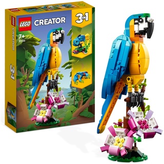 LEGO Creator 3in1 Exotischer Papagei, Frosch und Fisch Geschenk Dschungel-Tier-Figuren Bauspielzeug, kreatives Deko Spielzeug für Kinder ab 7 Jahren, Jungen und Mädchen 31136