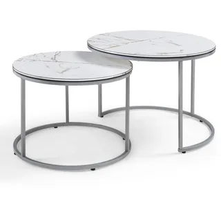 [en.casa] Skagen Marmor weiß / silber 2er Set