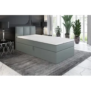 a&j möbelland gmbh Boxspringbett, Jugendbett NASI 100x200 (Rechts) mit Bettkästen, Bonell-Matratze und Topper. Farbe: Grau. - Grau