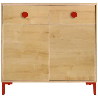 RNT By Really Nice Things Kommode, Eiche Artisan, Rot, Holzwerkstoff, 90x85x45 cm, Babymöbel, Kinderkommoden
