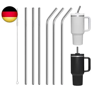 304 Edelstahl Strohhalme,6 Pcs Gerade und Gebogene Wiederverwendbar Trinkhalme