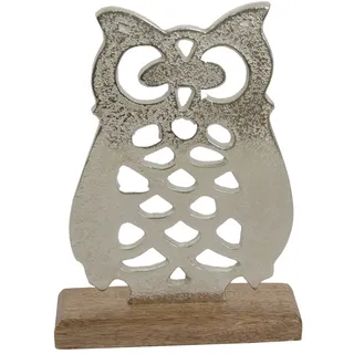 Goldbach Deko Eule aus Aluminium mit Holzsockel H 25 cm