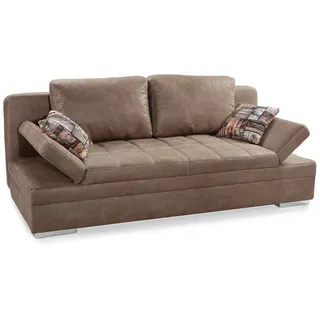 luma-home schönes für dein zuhause Funktionssofa mit Gästebett und Bettkasten B200/T100/H84 cm, Armlehnen verstellbar, Liegefläche 148x200 cm, Wellenunterfederung, Bezug Mikrofaser in Antikleder-Optik Braun