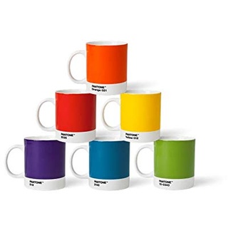 Pantone Porzellan Becher 6er-Set, 6 Kaffeetassen à 375 ml, coffee, mit Henkel, spülmaschinenfest, klassische Farben, BecherSet1