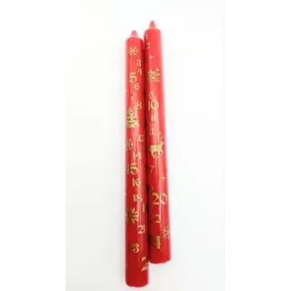 meytrade Adventskerze mit Zahlen 1-24, Countdown Weihnachtskerzen rot gold (2er Set), Stabkerzen mit Zahlen 1 bis 24 rot