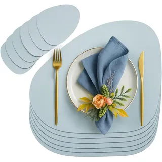 Youyijia Platzset 6er Set Tischset aus Leder-Imitat, Starke rutschfeste blau