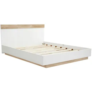 Merax Holzbett Schwebebett 180x200 Doppelbett mit Kopfteil & Lattenrost für Schlafzimmer Beige & Weiß