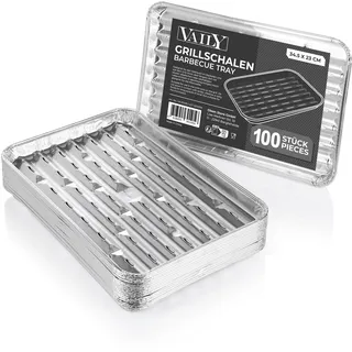 Vaily Alu Grillschalen Grillpfanne 100er Pack - Tropfschale Aluschale 34 x 23 cm