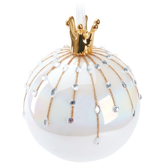 BRUBAKER Premium Weihnachtskugel Perle mit Krone Gold - 10 cm Baumkugel aus Glas mit Porzellan Figur - Hergestellt in Handarbeit - Christbaumschmuck Weihnachtsdeko Christbaumkugel - Weiß Bunt