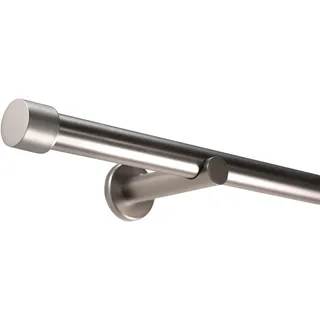 Deco-Raum Gardinenstange auf Maß 25mm Wandträger Style Endstück Cap edelstahl-optik nach Maß gefertigt, ohne Ringe 180 cm