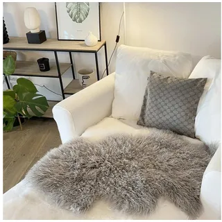 Hollert Fellteppich Tibet gelocktes Lammfell Schaffell, fellförmig grau 90 cm