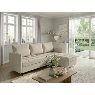 Dorel Home Ecksofa LINDHUS, L-Form, Breite 194cm, verschiedene Stellvarianten, Modulsofa, Recamiere, Stauraum, Cord und Chenille-Bezug beige