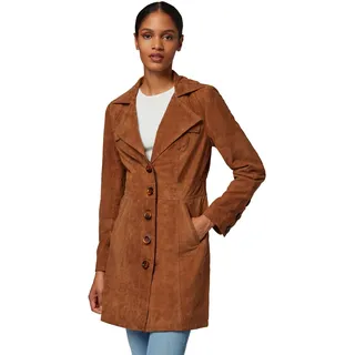 RICANO Lucy, Damen Ledermantel (Slim Fit) – echtes Lamm Leder – Einreiher (Cognac Wildleder, S) - S
