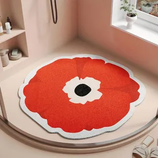 Surwin Duschmatte rutschfest Duschmatten, Blüten PVC Luffa Badewannenmatte für Nassbereiche Pflegeleicht Schnell rutschfeste Trocknend Fußmatte (Rot,70cm)