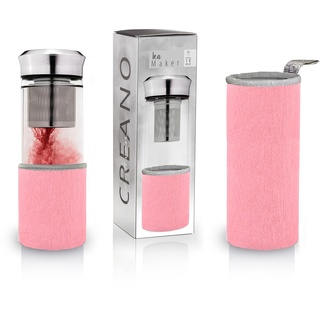 Creano Teebereiter Teamaker - Teeflasche to go aus Glas mit Sieb für losen Tee inkl. Neoprentasche | 400ml (Rosa)