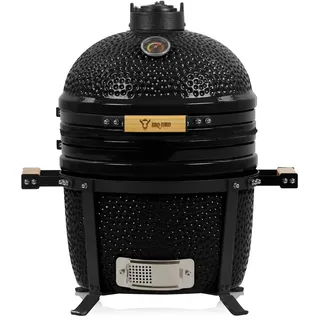 BBQ-Toro Kamado Grill Holzkohlegrill Shiro Ø 39 cm | Schwarz | Mini Holzkohlegrill mit Thermometer & Holzgriffen | Keramikgrill rund | Ceramic Grill Ei, Smoker, BBQ Grillofen, Kamado BBQ