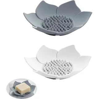 2er-set Seifenschalen, Florale Seifenhalter Mit Abfluss, Silikon-seifenschalen, Küchenseifenhalter, Schwammablage, Für Dusche, Badezimmer, Küche, Weiß Und Grau