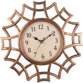 F Fityle Wanduhr im Retro-Design, zum Aufhängen an der, rund, leise, kleine Wohnzimmeruhr, 25,4 cm, für Café, Wohnzimmer, Dekoration, Bar, Kupfer