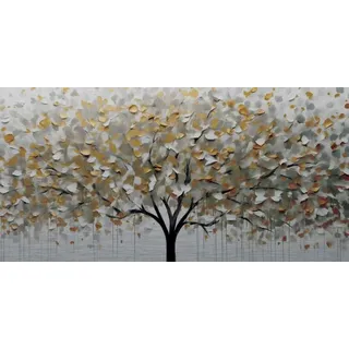 EUROART Wandbild 50 x 100 cm Silver Tree I Metall Gold