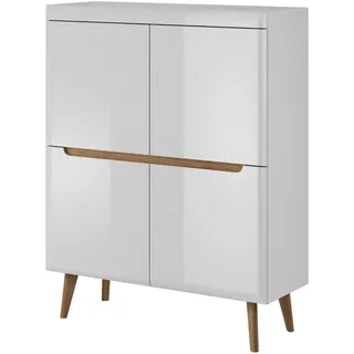 Furniture24 Kommode mit türen NORDI Schrank Hochschrank Skandinavische Stil (Weiß/Weiß Hochglanz)