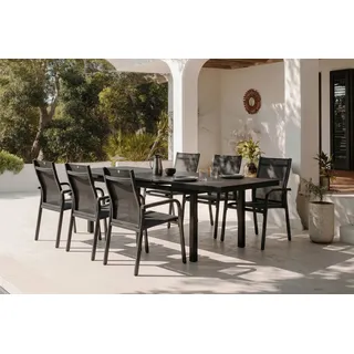 KETTLER BasicPlus Garten-Essgruppe, anthrazit, Alu/Textilene, Tisch 180/240x100cm, 6 Stapelsessel