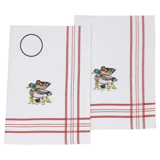 Betz 2er Set Geschirrtücher Geschirrhandtuch Küchenhandtuch Gläsertücher Handtuch Waffelpiqué blau Bestickt Motiv Enten Größe 50 x 70 cm