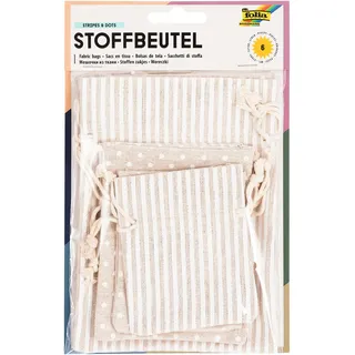 folia 64102 - Stoffbeutel, mit Motivdruck, 6 Stück, aus Baumwolle/Polyester, in 3 verschiedenen Größen, ideal zum Verschenken oder zum Aufbewahren von Kleinigkeiten