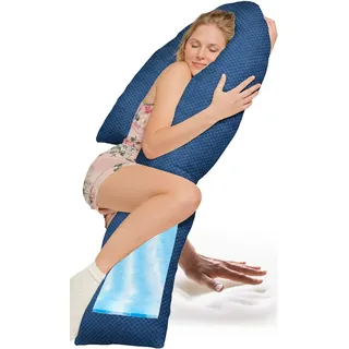 Traumreiter Seitenschläferkissen Visco J Form,L langes Wendekissen mit Memory Foam Stütze [orthopädisch] Schwangerschaftskissen zum Schlafen | Stillkissen XXL | Komfortkissen mit Bezug Blau Deluxe