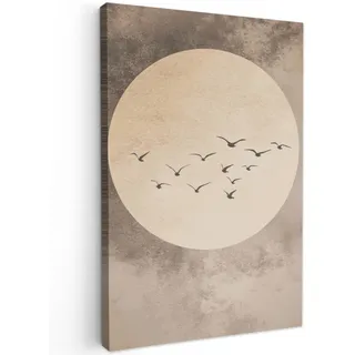 LEINWANDBILD Vogel - Beige - Japanisch Wanddeko Schlafzimmer 60x90 cm