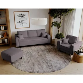 Polstergarnitur Nela - Schlafsofa, Sitzhocker, Sessel - Couchgarnituren - Skandinavischer Stil, Samtstoff (Braun - Lincoln 24) - Braun