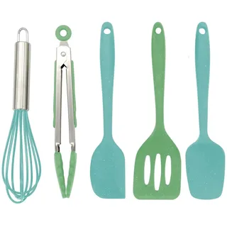 Fackelmann 44737 Koch- und Backutensilien-Set für Kinder, Silikon-Küchenutensilien, Kinderutensilien, Silikon, grün, blau, ca. 21 cm