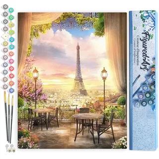 Figured'Art Malen Nach Zahlen Erwachsene Romantische Landschaft in Paris - Paint by Numbers Basteln DIY Bastelset 40x50cm ohne Holzrahmen