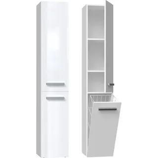 Badezimmerschrank Regal Säulenkorb Nel IV Weiß Hochglanz - Weiß