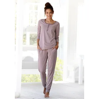 Pyjama ARIZONA, Damen, Gr. 36/38, lila (mauve, meliert), Single Jersey, Obermaterial: 60% Baumwolle, 40% Polyester, meliert, bequem lang, Rundhals, Homewear-Sets Pyjama, in melierter Qualität mit Knopfleiste