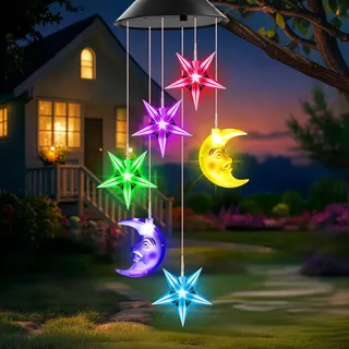 Geburtstagsgeschenk für Frauen, Solarlampen für Außen Garten Balkon Deko Wetterfest Geschenke, Sternmond Solar Windspiele für Draußen Hängend, Terassendeko Solarleuchten Geschenke für Frauen Mama Oma