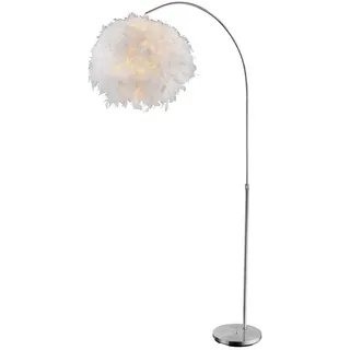 Stehleuchte höhenverstellbar Bogenleuchte mit Federn Stehlampe Wohnzimmerleuchte , silber weiß, 1x E27, BxH 96x141-196 cm