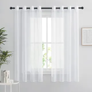 Tigrezy Transparente Gardinen Weiß – 2er-set Kurze Gardinen 140 X 160 Cm, Für Schlafzimmer Und Küche, Organza-tüll Mit Ösen, Lichtdurchlässig, Weiß