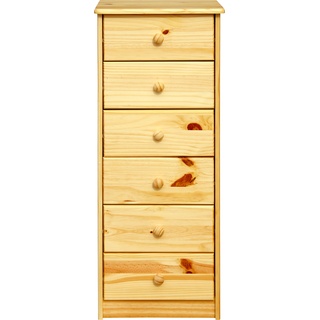 Möbilia Kommode | 6 Schubladen | Kiefer-Holz massiv | B 43 x T 35 x H 106 cm | natur-lackiert | 19020002 | Serie KOMMODE