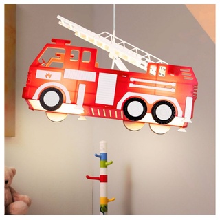 etc-shop Dekolicht, Kinderzimmerlampe Pendelleuchte Kinderzimmer Feuerwehr Hängelampe Deckenleuchte rot, 2x E27, LxH 43 x 120 cm