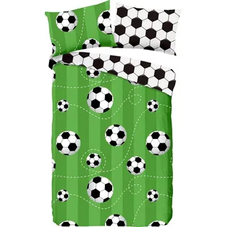 Kinderbettwäsche Soccer, good morning, Renforcé, 2 teilig, 100% Baumwolle grün 1 St. x 100 cm x 135 cm