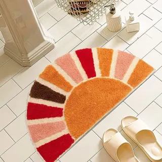 2-teiliger, Halbrunder Badezimmerteppich Im Boho-stil. Hübsche Badematte Im Boho-stil Fürs Schlafzimmer. Kleiner Dekoteppich. Rutschfest. Halbrund. Lustige Duschmatte.