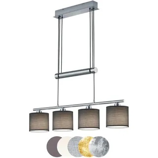lightling modern Pendelleuchte Marita 4-flammig nickel matt Metall, Stoffschirm grau, höhenverstellbar, exkl. 4 x E14 max. 28W, Höhe 95-150 cm, Breite 77 cm
