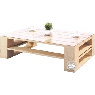 sunnypillow Palettenmöbel Gartenmöbel Set aus Holz Indoor/Outdoor - - Europaletten für für Möbel - Holztisch für Balkon Terrasse Garten (Natur Couchtisch 80 x 80 cm Höhe: 30 cm)