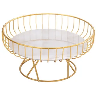 Hohle Design Gemüse Obstschale, Dekoratives Obsttablett mit Fuß aus Eisen und Marmor Praktischer Backlack Prozess Servier Obstkorb (Gold L)