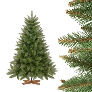 FairyTrees Weihnachtsbaum künstlich 120cm FICHTE Natur mit Christbaum Holzständer | Tannenbaum künstlich mit grünem Stamm | Made in EU