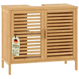Bellamio Newa Waschbeckenunterschrank 60 cm breit, Bambus, mit 2 Türen | Badezimmer Unterschrank für Waschbecken, 2 Fächer, Badunterschrank, Waschtischunterschrank 60x65x33 cm, Badezimmerschrank