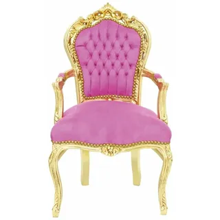Casa Padrino Barock Samt Esszimmerstuhl Rosa/Gold
