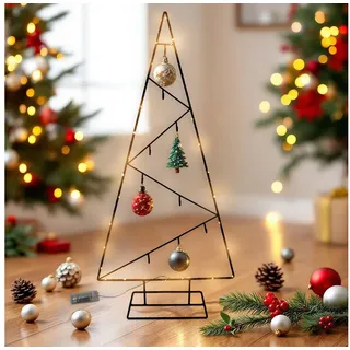 Spetebo Künstlicher Weihnachtsbaum LED Metall Tannenbaum schwarz, Metall Baum, Batterie betrieben 77 cm