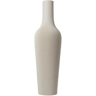 Slimprint Bodenvase gestreift Groove, Dekovase für Pampasgras Cremeweiß, D17,6 x H60 cm, recycelter Biokunststoff, schmale Vase mit Streifenmuster